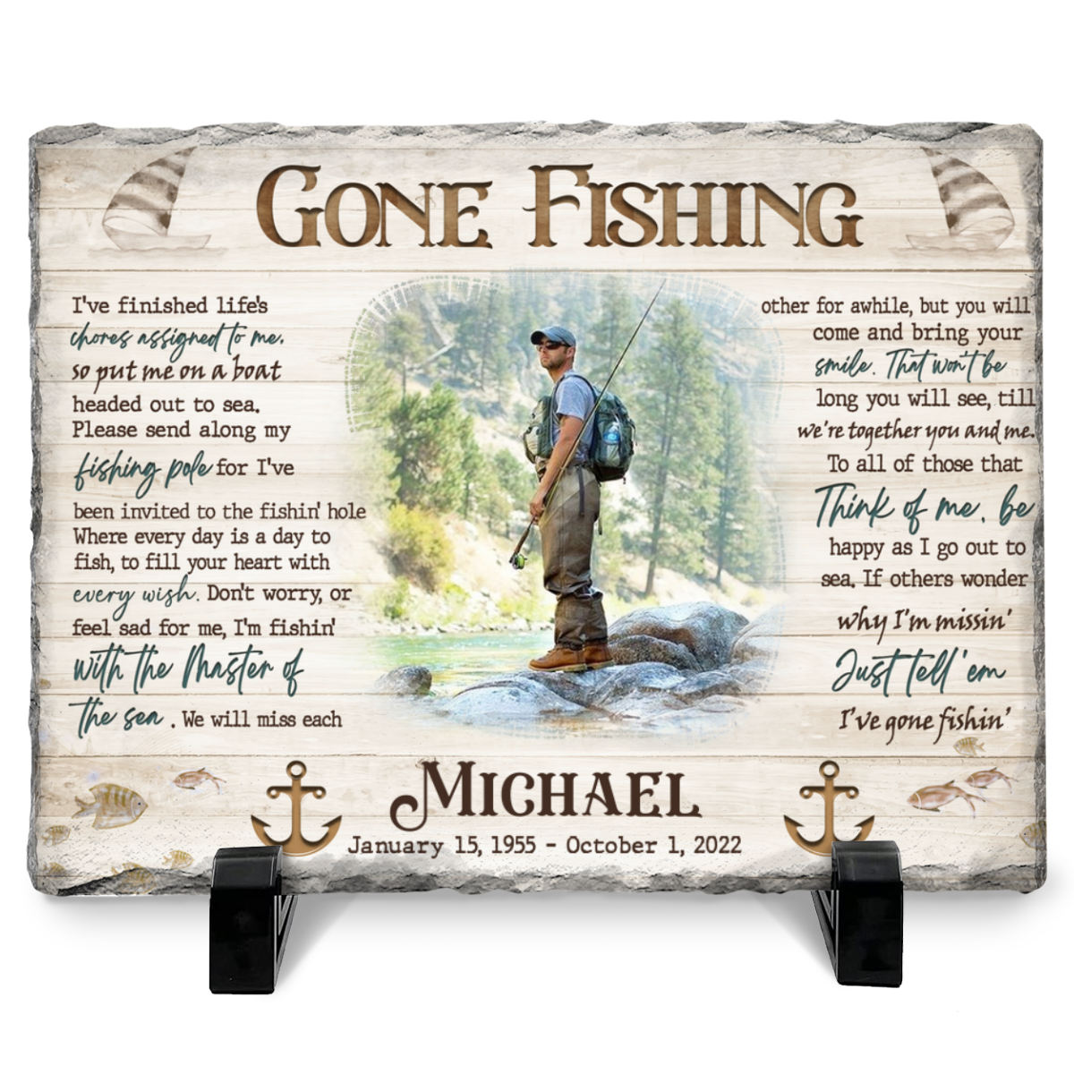 Gone Fishing Memorial Stone | Fishing in Heaven Personalized Fishing  Memorial Gift Desktop Plaque | Fishing Memorial Gifts With Photo - With  Stand